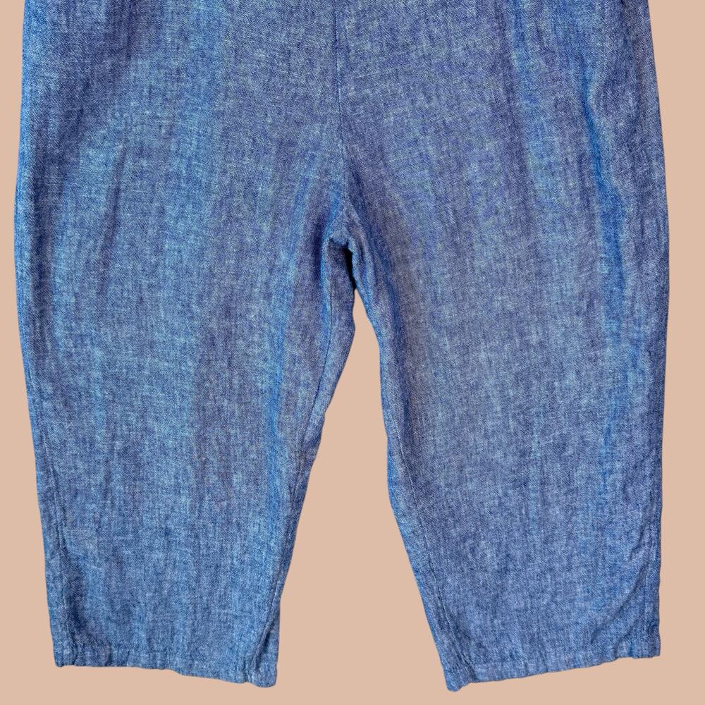 Old Navy Linen Blend Cami Jumpsuit Wide Leg Cropped Womens XL Chambray Blue Gray - Picture 5 of 11